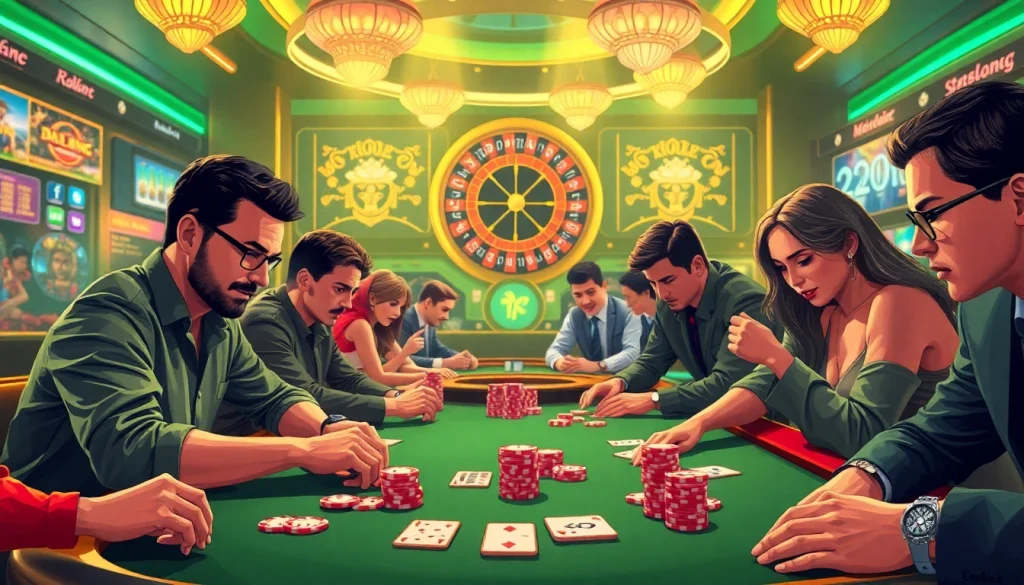 Gamblers enjoying the popular game bài đổi thưởng at a lively casino table.