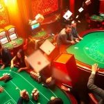 Engage in a thrilling gaming experience at https://mmoo.uk.net/ showcasing players at casino tables surrounded by vibrant slot machines and roulette wheels.