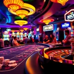 Experience xocdia88's thrilling casino atmosphere with vibrant poker tables and slot machines.