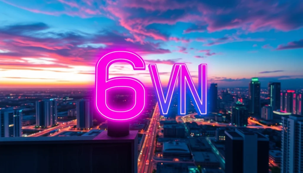 Experience the energy of 69 VN in a dynamic neon cityscape artwork.