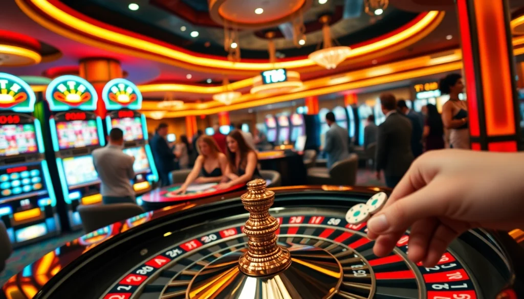Experience the thrill of TT 88 at a lively roulette table surrounded by eager gamblers.