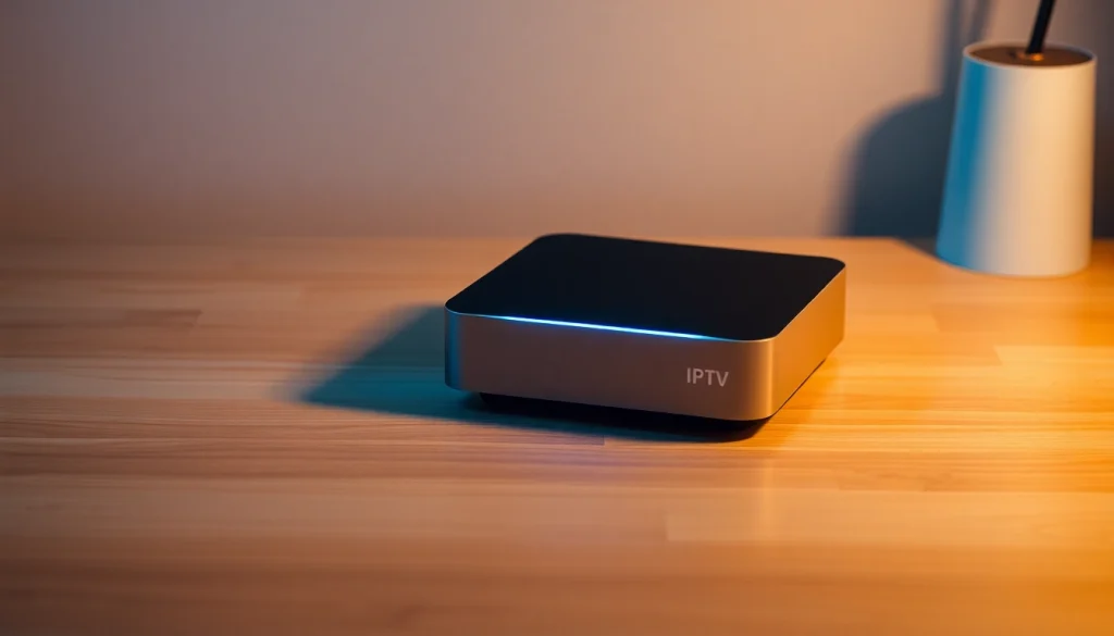 NOHU90 IPTV device demonstrating advanced features with a sleek design and soft blue lighting.