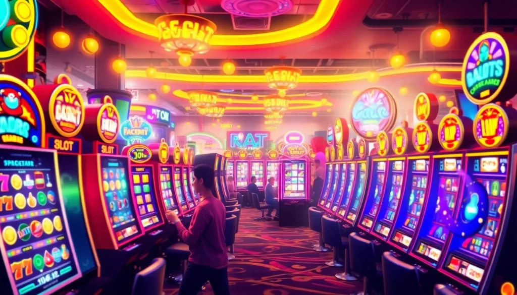Explore exhilarating slot gacor experiences with colorful slot machines and vibrant casino vibes
