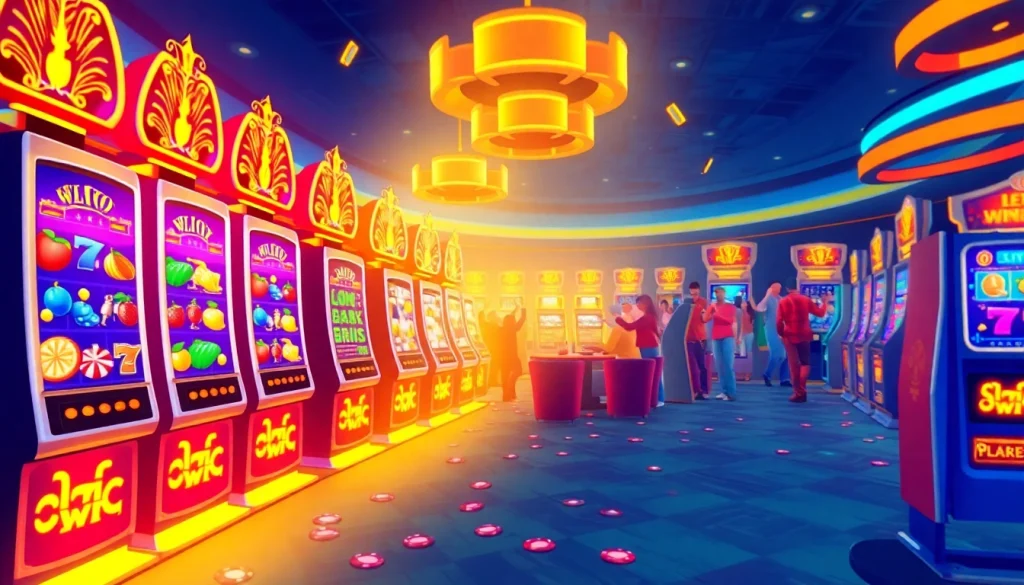 Exciting scene of players winning at slot gacor machines in a dynamic casino setting.